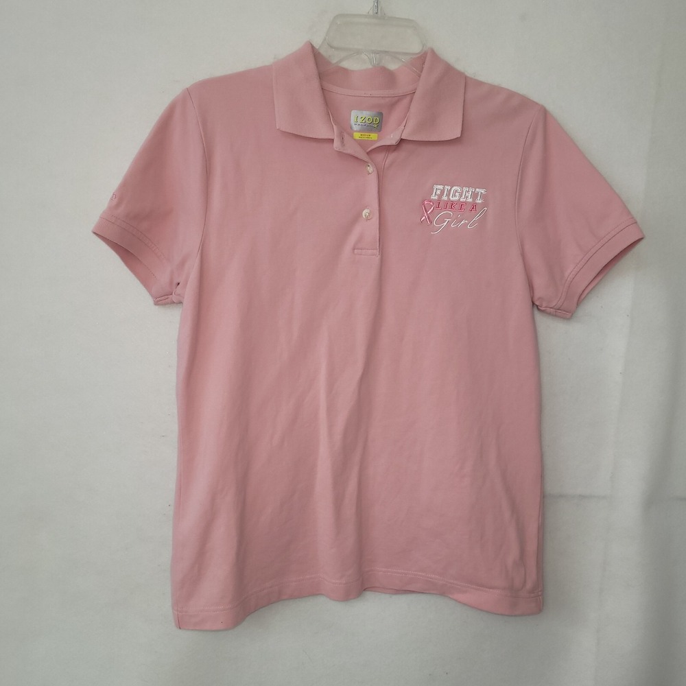 Izod Fight Like A Girl Polo Shirt Womens M Pink Pique‎ Golf Short Sleeve Logo